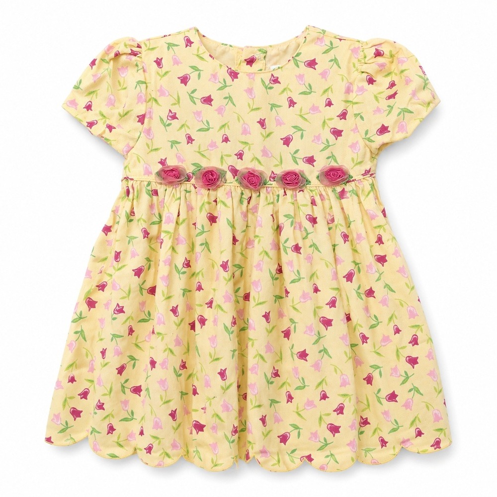 b.t. kids Floral Corduroy Dress Toddler 2T Yellow Pink Excellent Vintage 2002